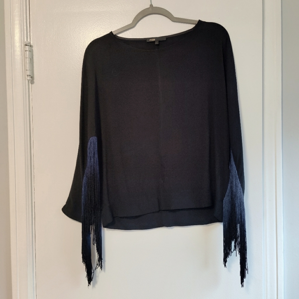 Maje Ombré Fringe Top in Black